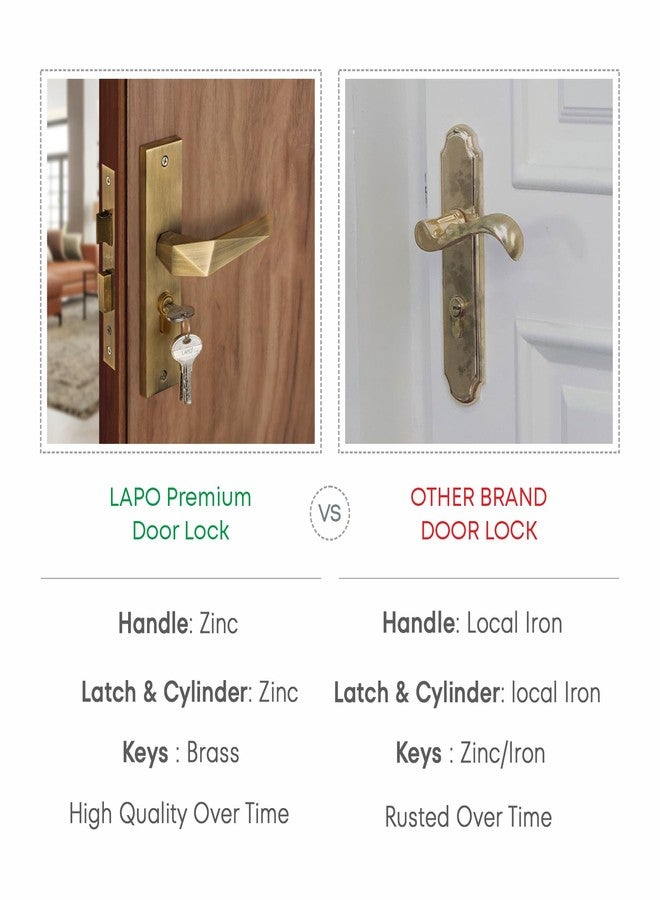 LAPO Heavy Duty Mortise Lock for Main Door - 60mm Cylinder, 45x45 mm Lock Body, Key Lock for Home, Office, Bedroom & Hotel (Antique Finish, 3 Years Warranty) Cy-126 - Image 3